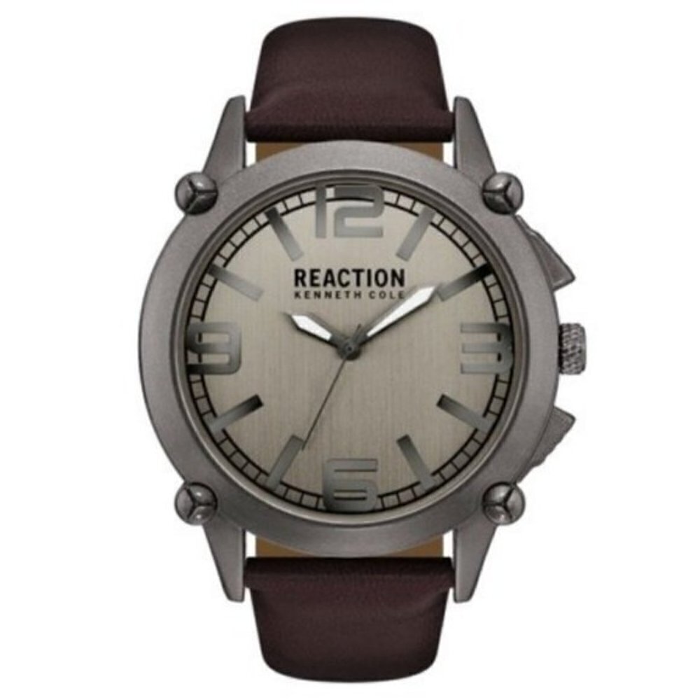 Kenneth Cole Reaction Men's Brown Faux-Leather Strap Watch 49mm